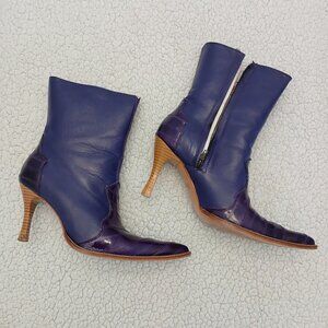 Exotic Purple Leather and Eel Skin Boots - size 10